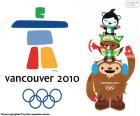 Logo et mascottes Miga, Quatchi et Sumi des Jeux olympiques de Vancouver 2010, Canada. Avec la participation de 2632 athlètes de 82 pays