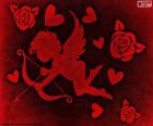 Cupidon, les coeurs et les roses