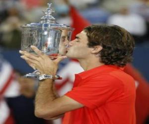 Puzzle Roger Federer avec un trophées