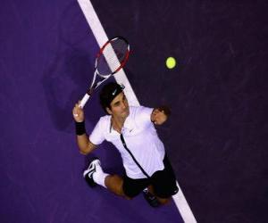 Puzzle Roger Federer disposant à frapper un service