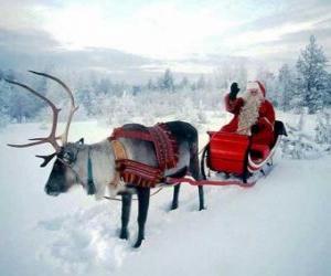 Puzzle Sainte Claus dans son traîneau magique volant jeté par un je querelle de Noël