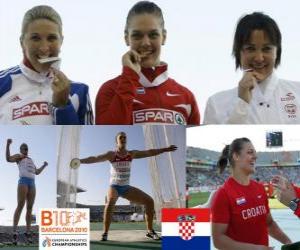 Puzzle Sandra Perkovic champion de lancer du disque, et Joanna Wisniewska Nicoleta Grasu (2e et 3e) de l'athlétisme européen de Barcelone 2010