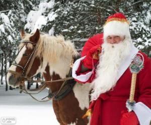 Puzzle Santa Claus à côté d'un cheval