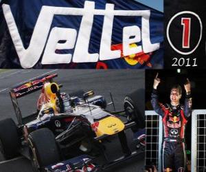 Puzzle Sebastian Vettel, champion du monde de F1 2011 avec Red Bull Racing, est le plus jeune champion du monde