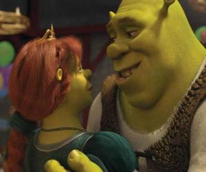 Puzzle Shrek et Fiona, un couple d'ogres dans l'amour