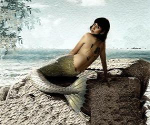 Puzzle Sirène assis sur un rocher au bord de la mer