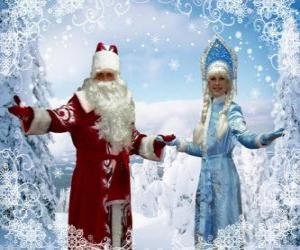 Puzzle Snegurochka ou la Fée des Neiges et  Ded Moroz ou Grand-père Gel, le traditionnelle personnages russe de Noël