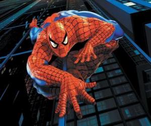 Puzzle Spiderman escaladant d'un immeuble avec sa superpuissance adhérents à presque toutes les surfaces