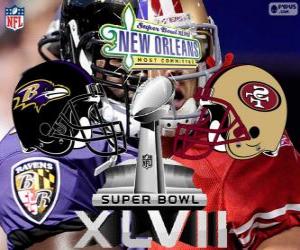 Puzzle Super Bowl 2013. San Francisco 49ers vs Baltimore Ravens. Superdôme, New Orleans