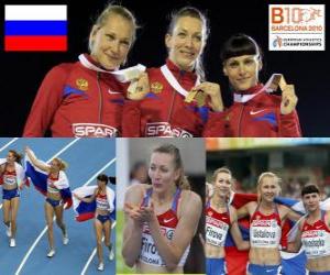 Puzzle Tatiana Firova champion de 400 m, Xenia Antonina Krivoshapka Ustalova et (2e et 3e) de l'athlétisme européen de Barcelone 2010