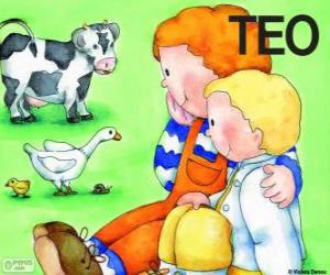 Puzzle Teo et sa soeur Clara avec animaux