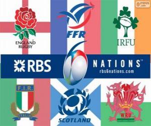 Puzzle Tournoi des Six Nations de rugby avec les participants : France, Italie, Angleterre, Ecosse et au pays de Galles et Irlande