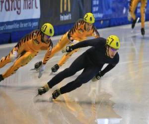 Puzzle Trois patineurs dans une course de patinage de vitesse