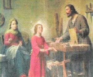 Puzzle Un jeune Jésus travaille comme menuisier avec son père Joseph