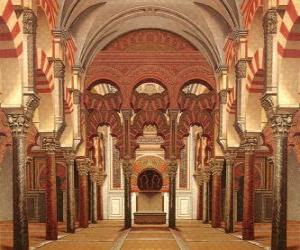 Puzzle Vieille Mosquée de Cordoue, la cathédrale actuelle, colonnes de marbre et des arcs avec le lieu saint, le Mihrab