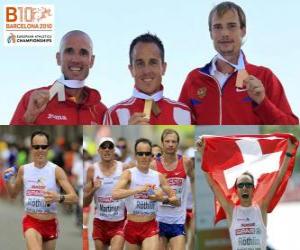 Puzzle Viktor Röthlin Marathon champion Jose Manuel Martinez et Dmitri Safronov (2e et 3e) de l'athlétisme européen de Barcelone 2010