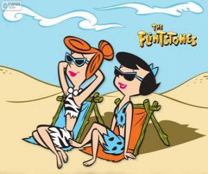 Puzzle Wilma Pierrafeu et Betty Laroche à bronzer à la plage
