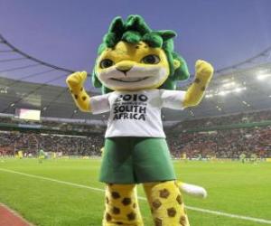 Puzzle Zakumi, la mascotte de la Coupe du monde 2010, un léopard belle et amicale avec des cheveux verts